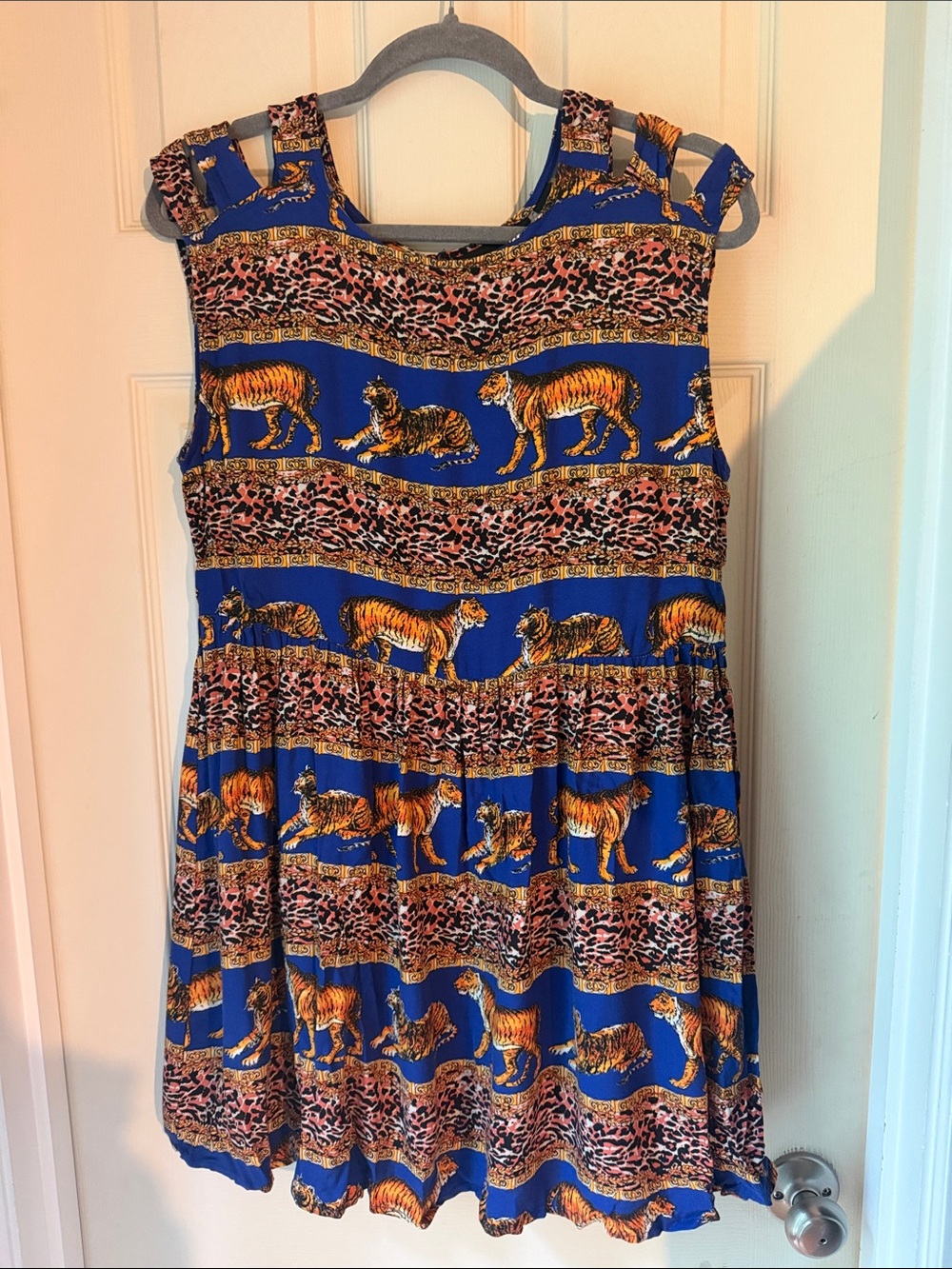 MINKPINK Blue Tiger Print Sundress with Orange Accents